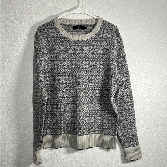 J. Crew Lamb's Wool Gray Patterned Men's Sweater L - Picture 1 of 6